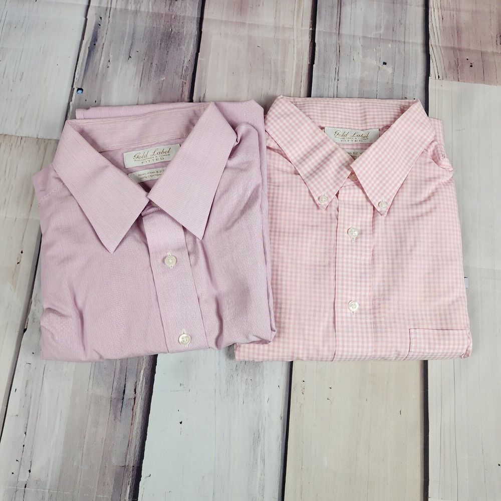 Gold Label Mens Pink And‎ Purple Poplin Long Sleeve Dress Shirt 16.5 /35 lot 2